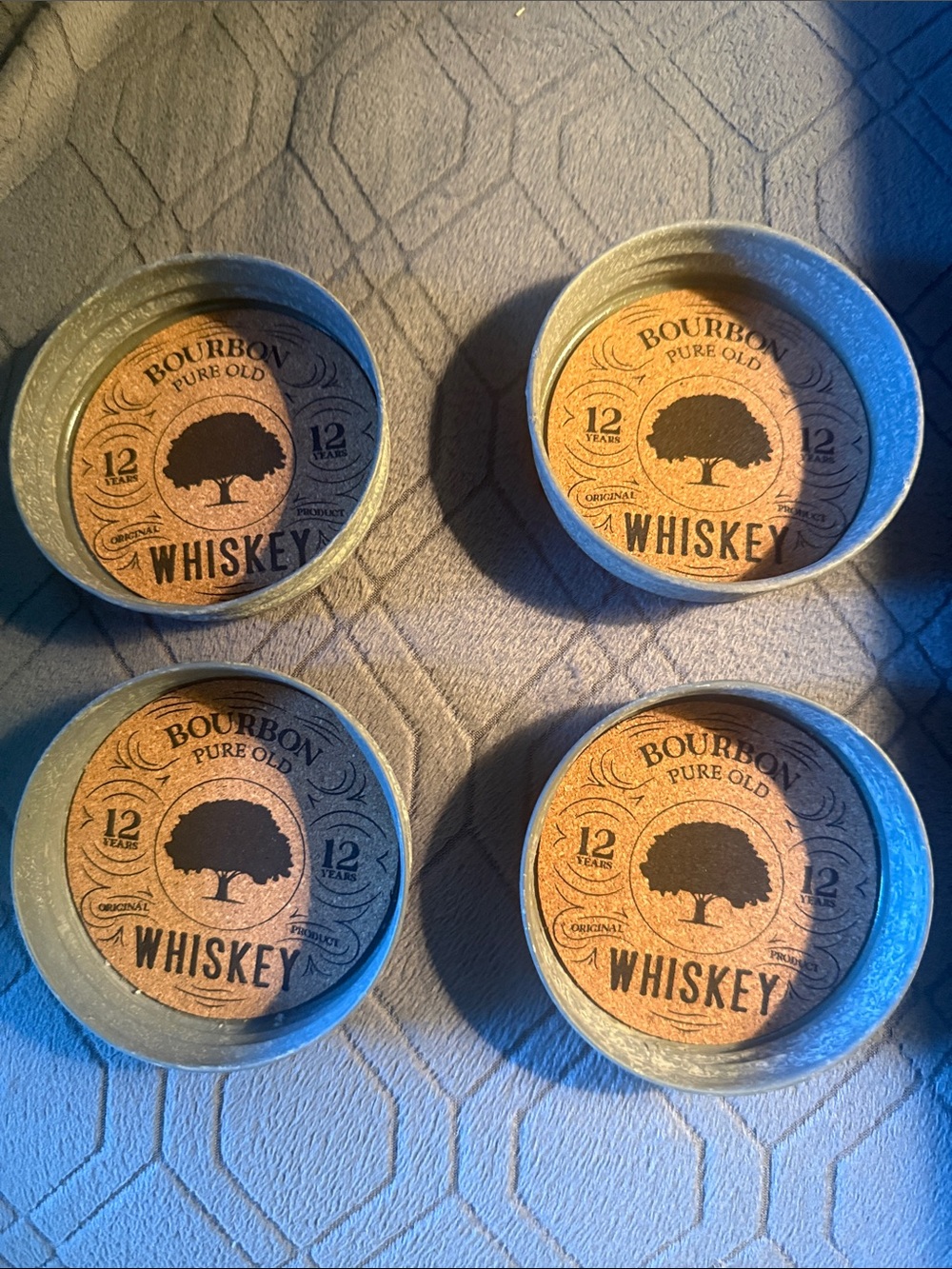 Whiskey Cork Coasters - Brown Cork in vintage canning lids